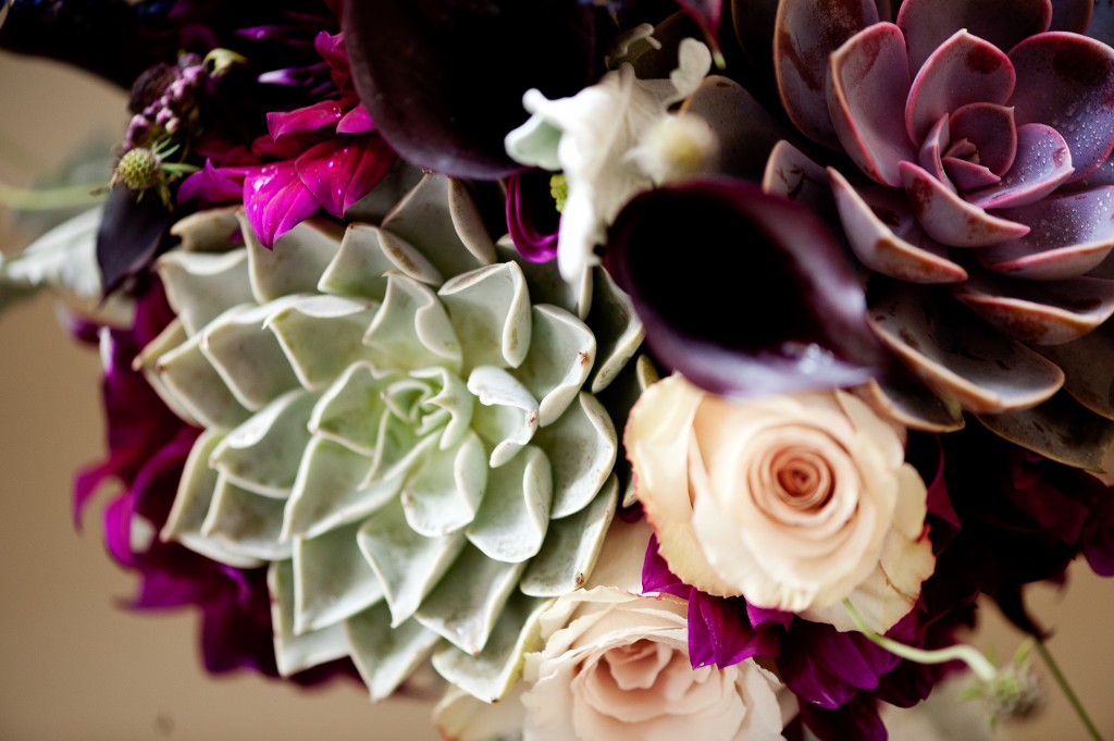 Rose and succulent details from the bridal bouquet.